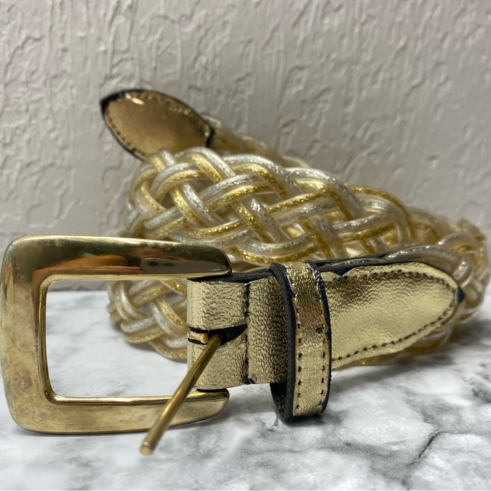 Vintage Gold and Silver Braided Plastic Sparkle Belt Gold Hardware Adjustable